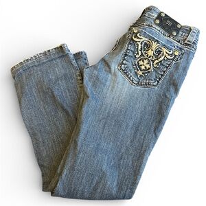 Miss Me Women's Blue Boot Cut Jeans with Gold Embroidery
